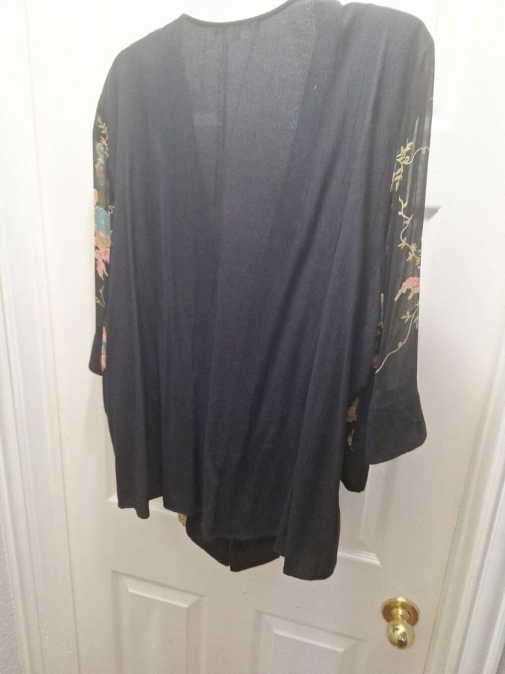 Spencer Alexis Plus Size 3X Embroidered Kimono Jacket Boheme Sheer Black Rust - Picture 3 of 4